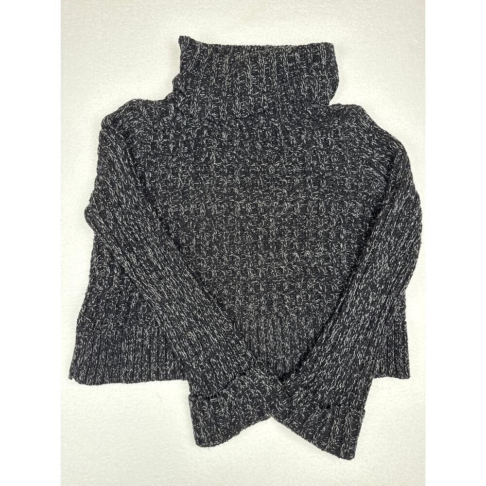 Free people black marled ballet twisted cableturtle neck cropped sweater size M - Picture 6 of 9